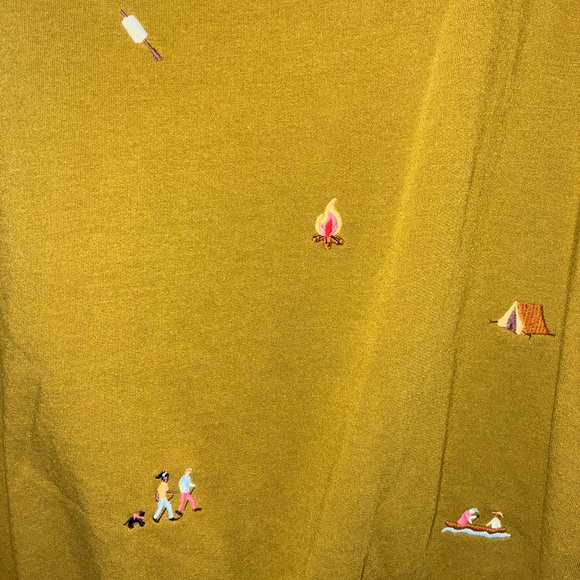 Lou & Grey Olive Embroidered Camping theme Crew Neck Sweater - Picture 3 of 5